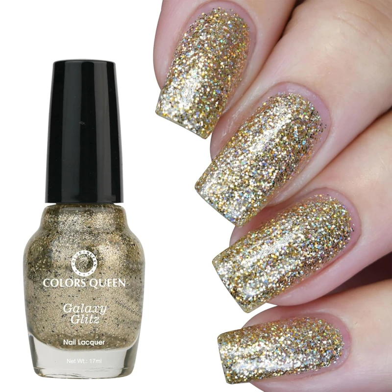 Colors Queen Galaxy Glitz Nail Lacquer | Glossy Nail Polish | Long Lasting | Chip Resisting Formula, Effortless Application | Vegan and Cruelty Free (103 - Snowy Sight, 17ml) - Thumbnail 2